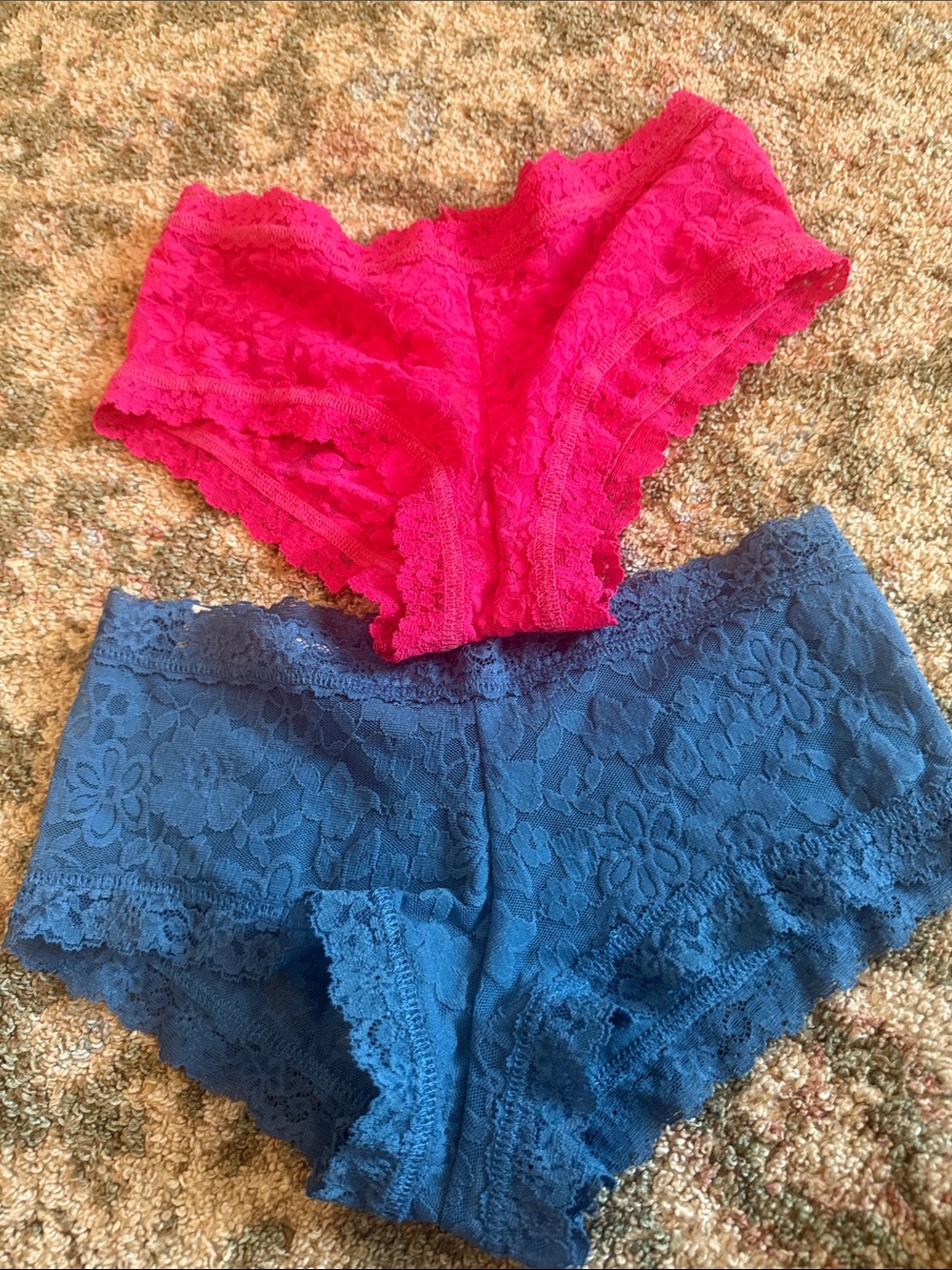 Hanky Panky Lace Two-Piece Set - Hot Pink & Blue size XS